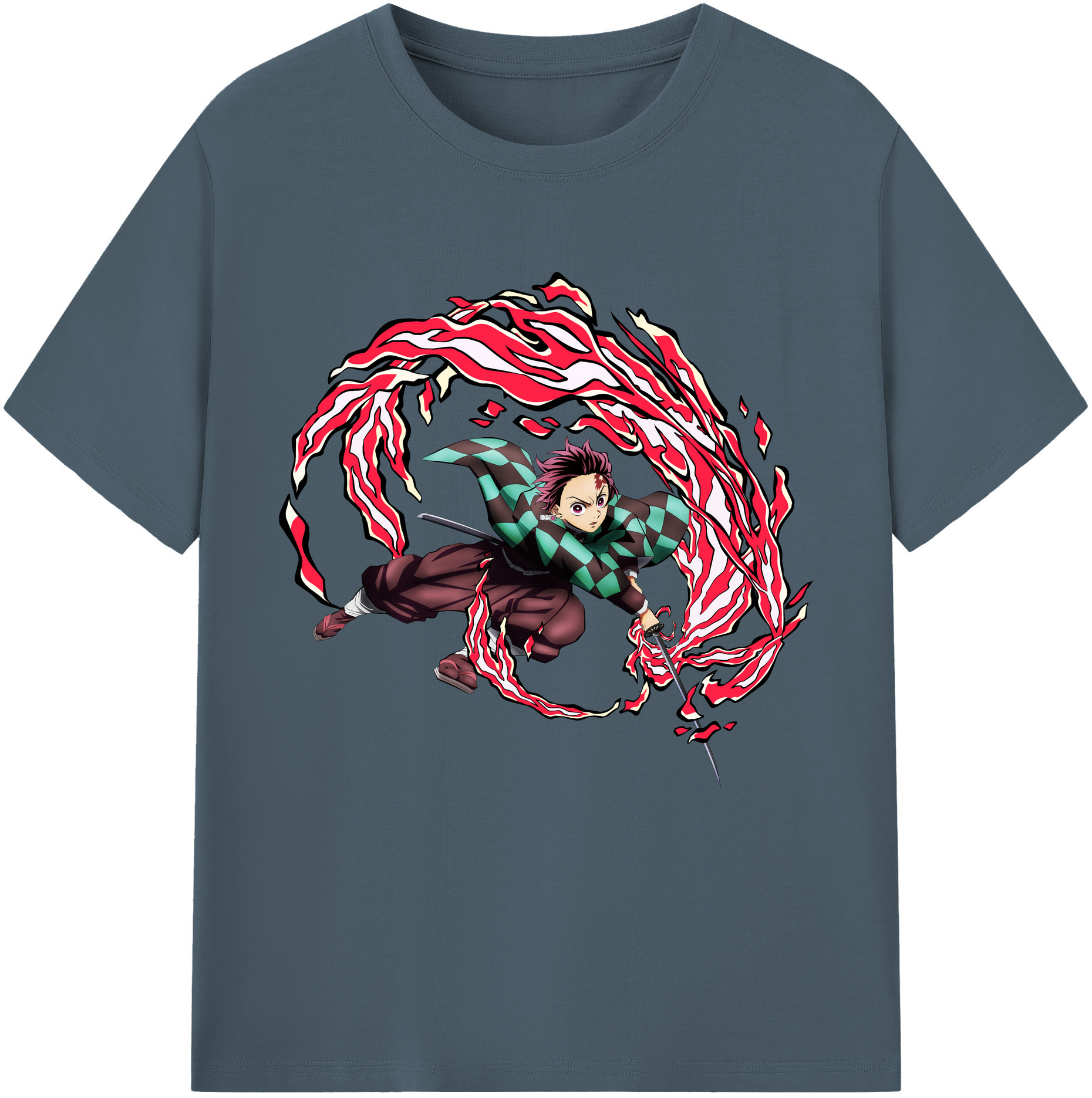 （画像用） 鬼滅の刃 竈門 炭治郎／かまど たんじろう Kamado Tanjirou 綿100％半袖Tシャツ（フロントプリント）